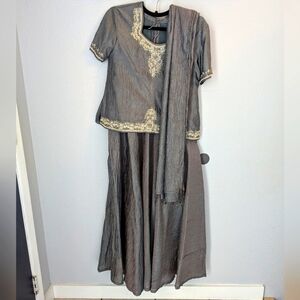 Elegant Grey Embroidered Lehenga Choli with Pearl Beading